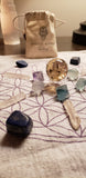 Crystal Grid Kit - 18 Starter Crystals, 1 Cloth Grid